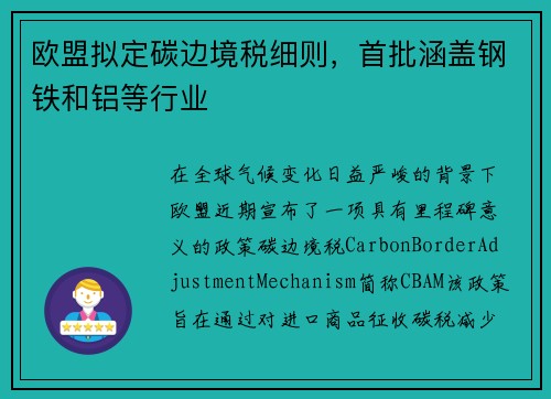 欧盟拟定碳边境税细则，首批涵盖钢铁和铝等行业