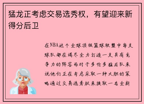 猛龙正考虑交易选秀权，有望迎来新得分后卫